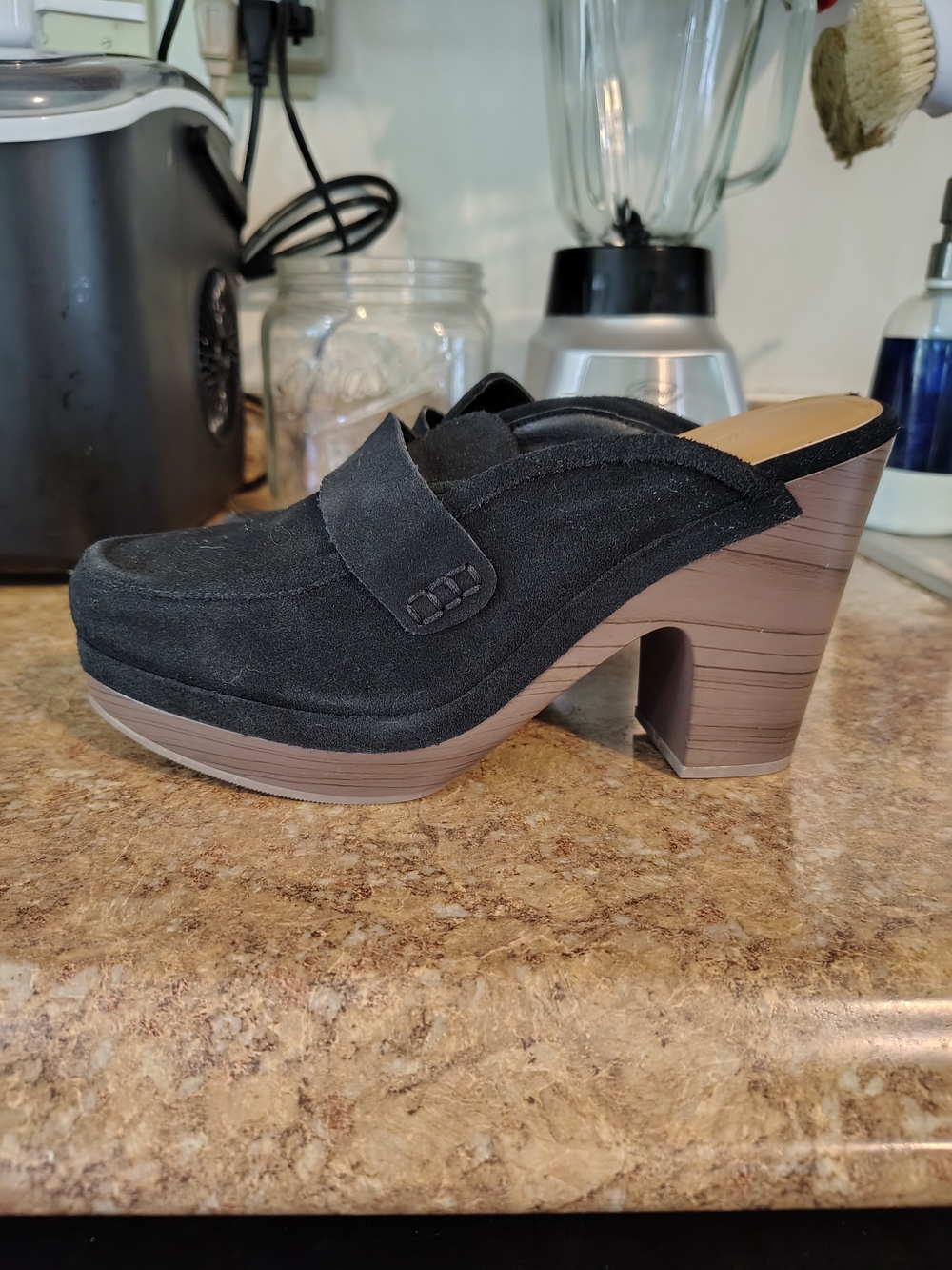 Splendid Brand Women's Black And Brown Suede Platform Mules